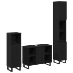 vidaXL Set de mobilier pentru baie cu ușă 3 pcs Negru Lemn compozit