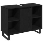 vidaXL Set de mobilier pentru baie cu ușă 3 pcs Negru Lemn compozit