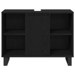 vidaXL Set de mobilier pentru baie cu ușă 3 pcs Negru Lemn compozit
