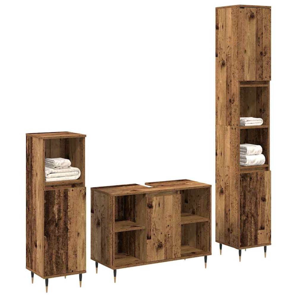 vidaXL Set de mobilier pentru baie 3 pcs Lemn Vechi Lemn compozit
