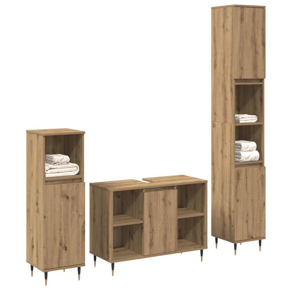 vidaXL Set de Mobilier pentru Baie cu ușă 3 pcs Stejar Artizanal