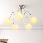 vidaXL Plafonieră cu abajururi rotunde din sticlă, 5 becuri LED G9