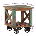 vidaXL Masă laterală cu roți, 40x40x42 cm, lemn masiv reciclat