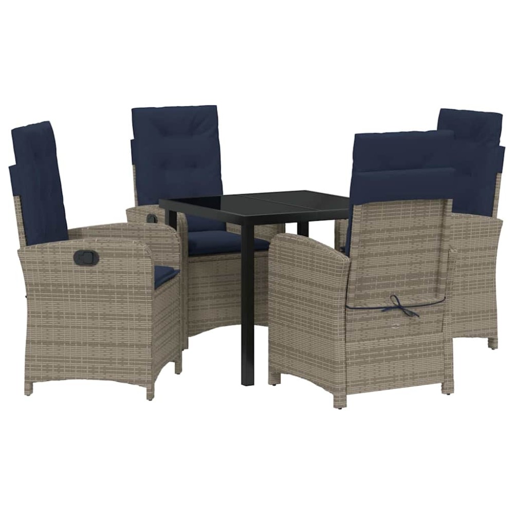 vidaXL Set de dining pentru grădină cu 5 piese și perne din ratan gri