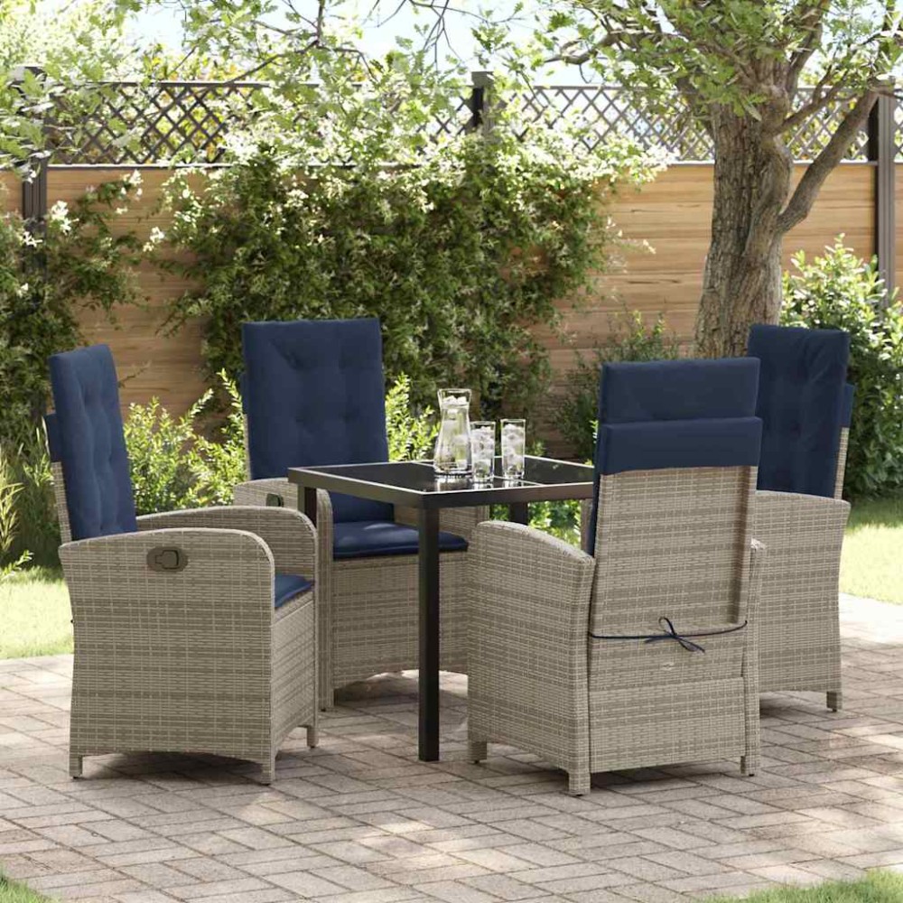 vidaXL Set de dining pentru grădină cu 5 piese și perne din ratan gri