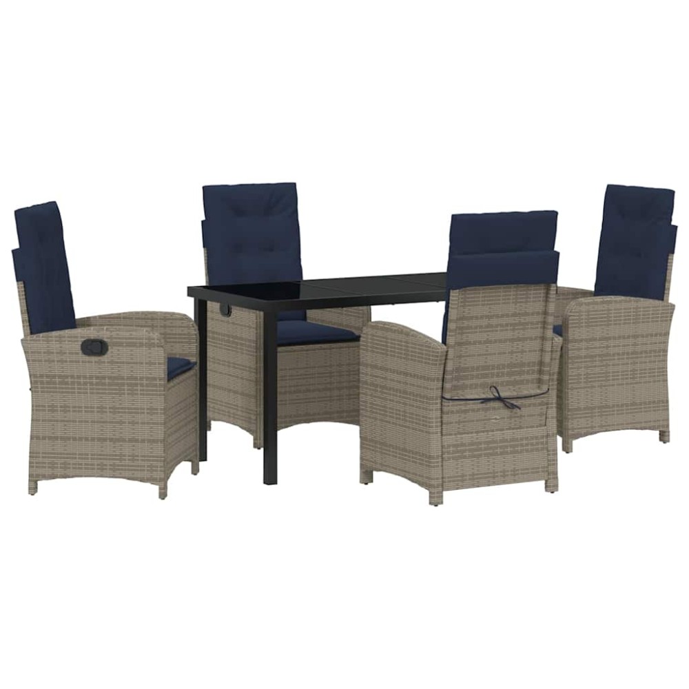 vidaXL Set de dining pentru grădină cu 5 piese și perne, gri din ratan poliester.
