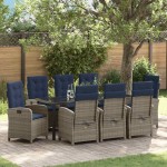 vidaXL Set de dining pentru grădină , 9 piese, cu perne, din ratan sintetic gri. vidaXL Set de dining pentru grădină , 9 piese, cu perne, din ratan sintetic gri.