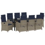 vidaXL Set de dining pentru grădină , 9 piese, cu perne, din ratan sintetic gri. vidaXL Set de dining pentru grădină , 9 piese, cu perne, din ratan sintetic gri.
