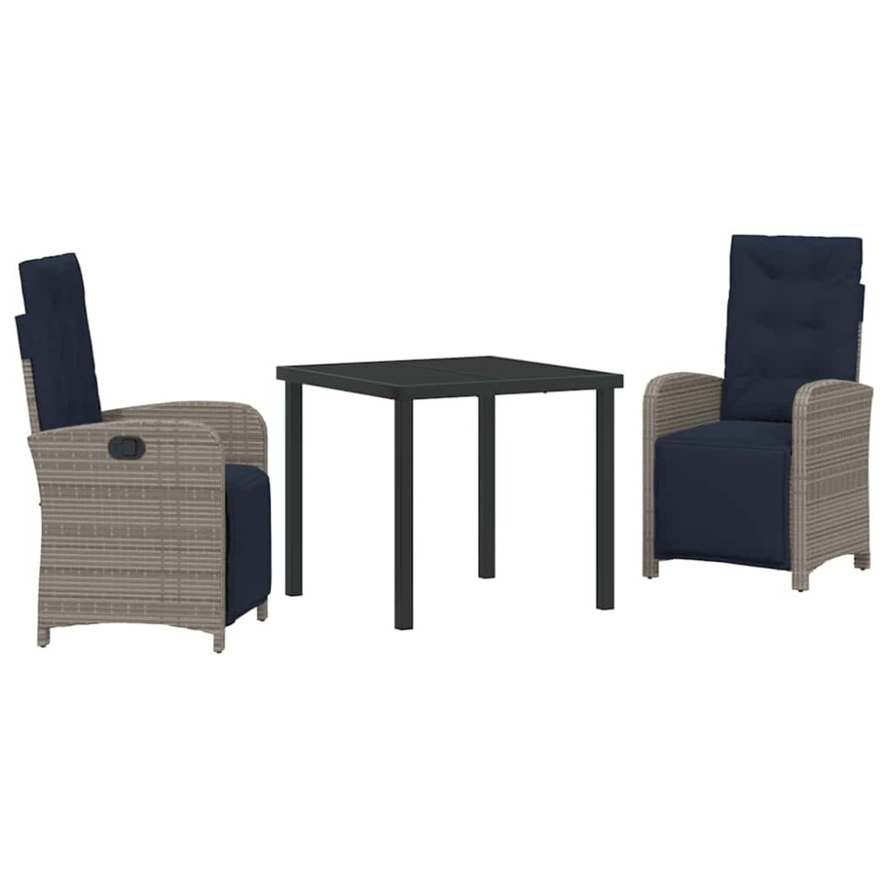 vidaXL Set dining grădină , 3 piese, gri, din rattan și poliester.