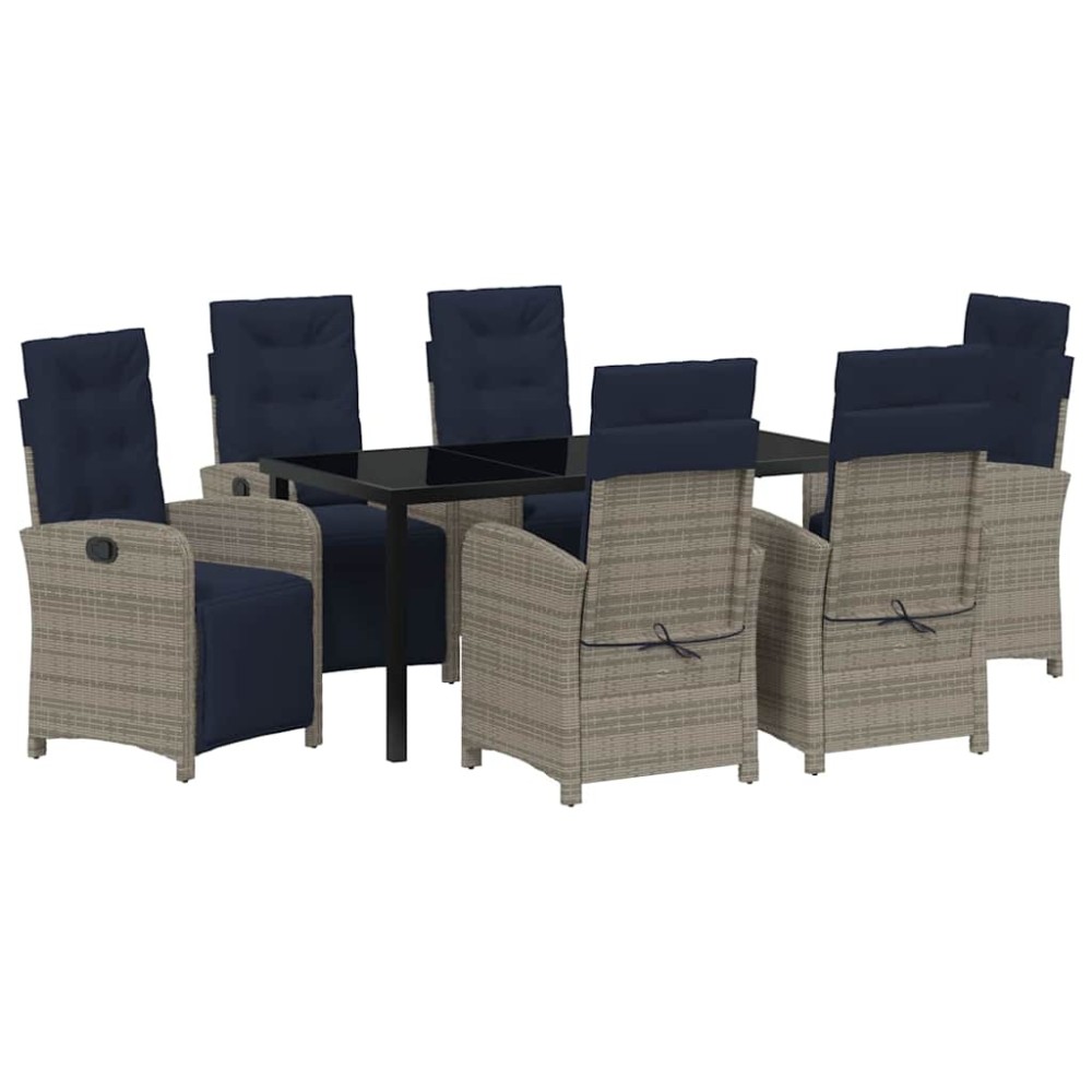 vidaXL Set de dining pentru grădină , 7 piese, din ratan gri din poliester.