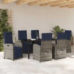 vidaXL Set de dining pentru grădină , 7 piese, din ratan gri din poliester. vidaXL Set de dining pentru grădină , 7 piese, din ratan gri din poliester.