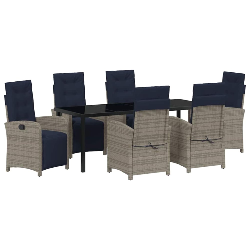 vidaXL Set de dining pentru grădină , 7 piese, din rattan polietilenic gri.