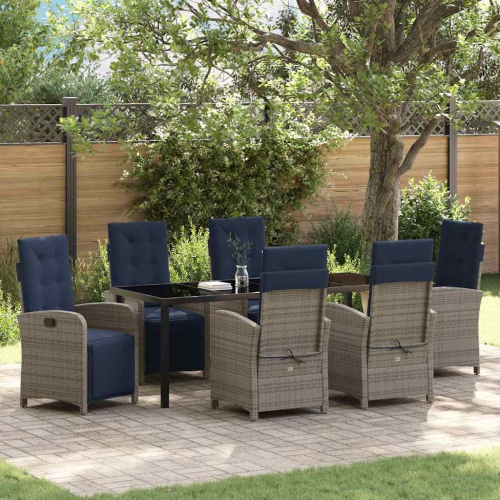 vidaXL Set de dining pentru grădină , 7 piese, din rattan polietilenic gri.