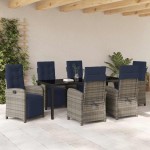 vidaXL Set de dining pentru grădină , 7 piese, din rattan polietilenic gri. vidaXL Set de dining pentru grădină , 7 piese, din rattan polietilenic gri.