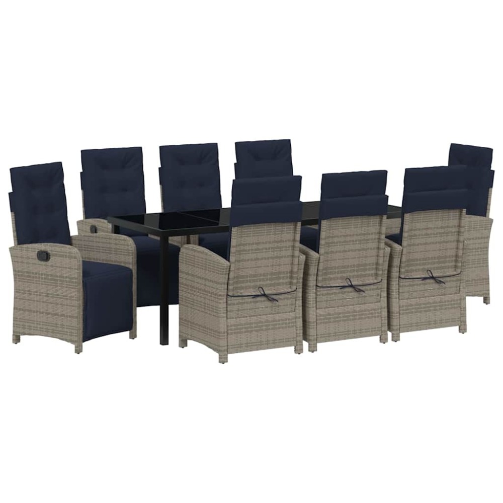 vidaXL Set de dining pentru grădină , 9 piese, gri, din rattan sintetic.