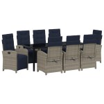 vidaXL Set de dining pentru grădină , 9 piese, gri, din rattan sintetic. vidaXL Set de dining pentru grădină , 9 piese, gri, din rattan sintetic.