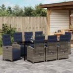 vidaXL Set de dining pentru grădină , 9 piese, gri, din rattan sintetic. vidaXL Set de dining pentru grădină , 9 piese, gri, din rattan sintetic.