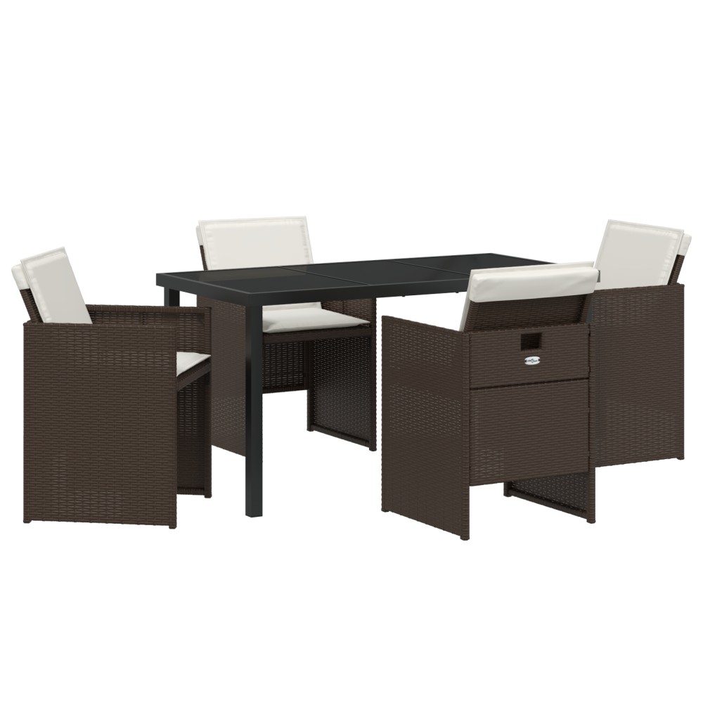 vidaXL Set de dining pentru grădină, 5 piese, marca , cu perne maro din rattan sintetic