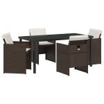 vidaXL Set de dining pentru grădină 5 piese cu perne maro din ratan din poliester vidaXL Set de dining pentru grădină 5 piese cu perne maro din ratan din poliester