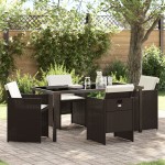 vidaXL Set de dining pentru grădină 5 piese cu perne maro din ratan din poliester vidaXL Set de dining pentru grădină 5 piese cu perne maro din ratan din poliester