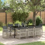 vidaXL Set de dining pentru grădină cu 9 piese și perne gri deschis din ratan poliesteric vidaXL Set de dining pentru grădină cu 9 piese și perne gri deschis din ratan poliesteric