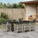 vidaXL Set de dining pentru grădină cu 9 piese și perne gri deschis din ratan poliesteric vidaXL Set de dining pentru grădină cu 9 piese și perne gri deschis din ratan poliesteric