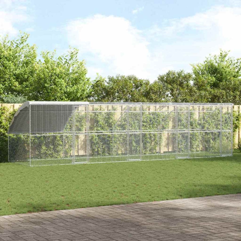 vidaXL Cușcă pentru pui Argintiu 800 x 200 x 198.5 cm Oțel galvanizat