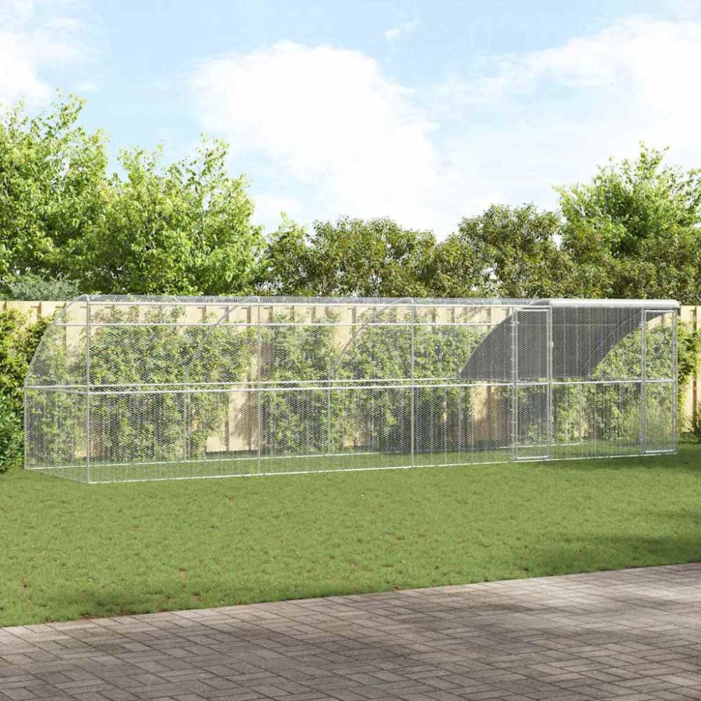 vidaXL Cușcă pentru pui Argintiu 800 x 200 x 198.5 cm Oțel galvanizat