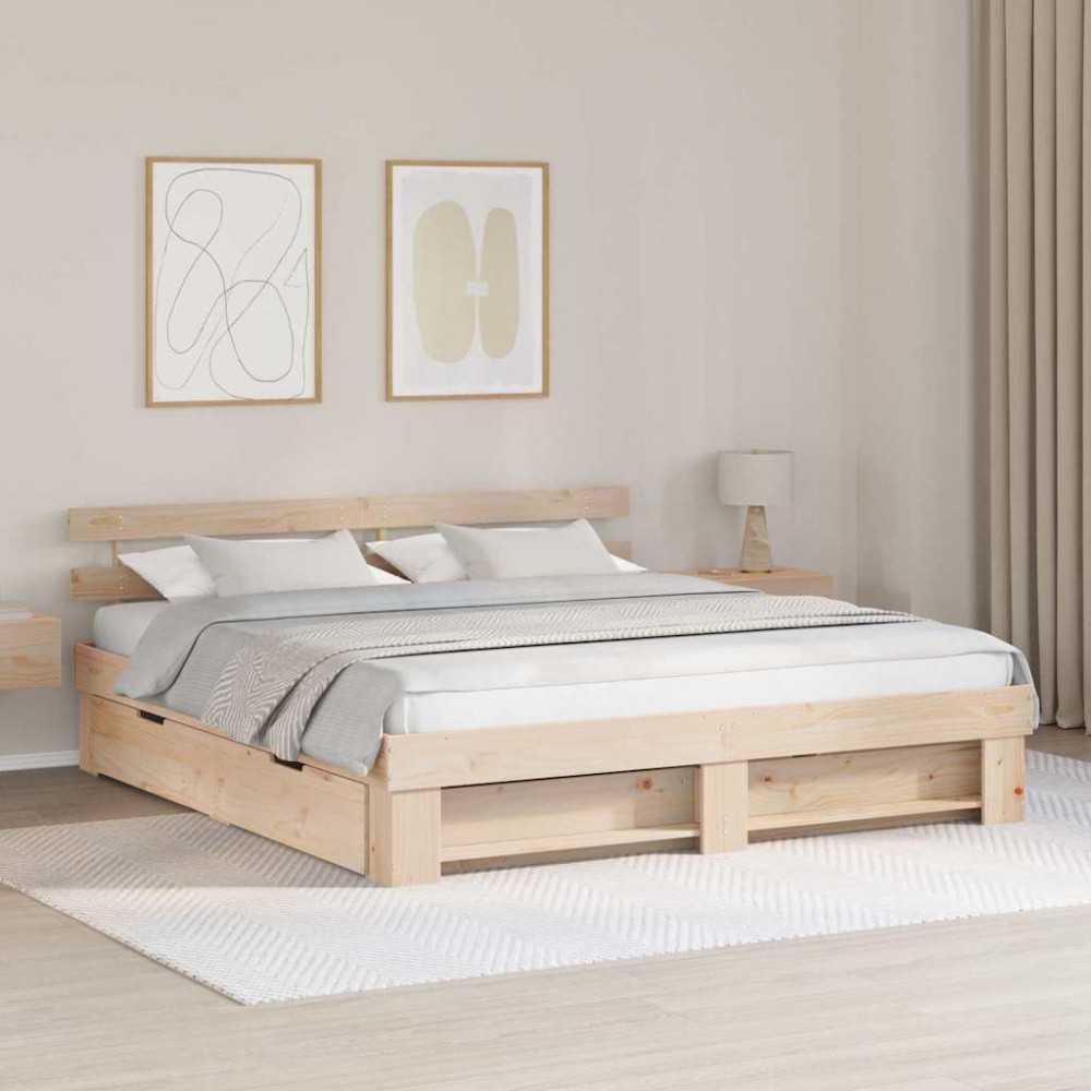 vidaXL Cadru de pat cu headboard Maro 200 x 200 cm Lemn masiv de pin