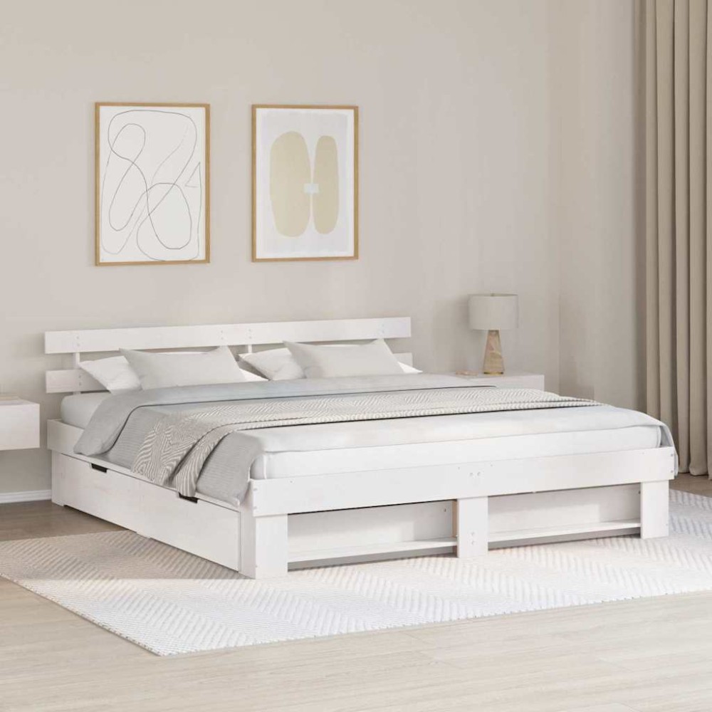 vidaXL Cadru de pat cu headboard Alb 200 x 200 cm Lemn masiv de pin