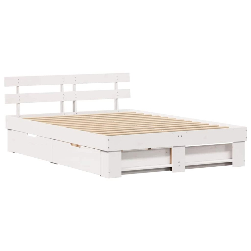 vidaXL Cadru de pat cu headboard Alb 160 x 200 cm Lemn masiv de pin