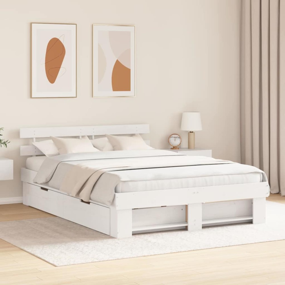 vidaXL Cadru de pat cu headboard Alb 150 x 200 cm Lemn masiv de pin