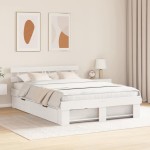 vidaXL Cadru de pat cu headboard Alb 150 x 200 cm Lemn masiv de pin vidaXL Cadru de pat cu headboard Alb 150 x 200 cm Lemn masiv de pin