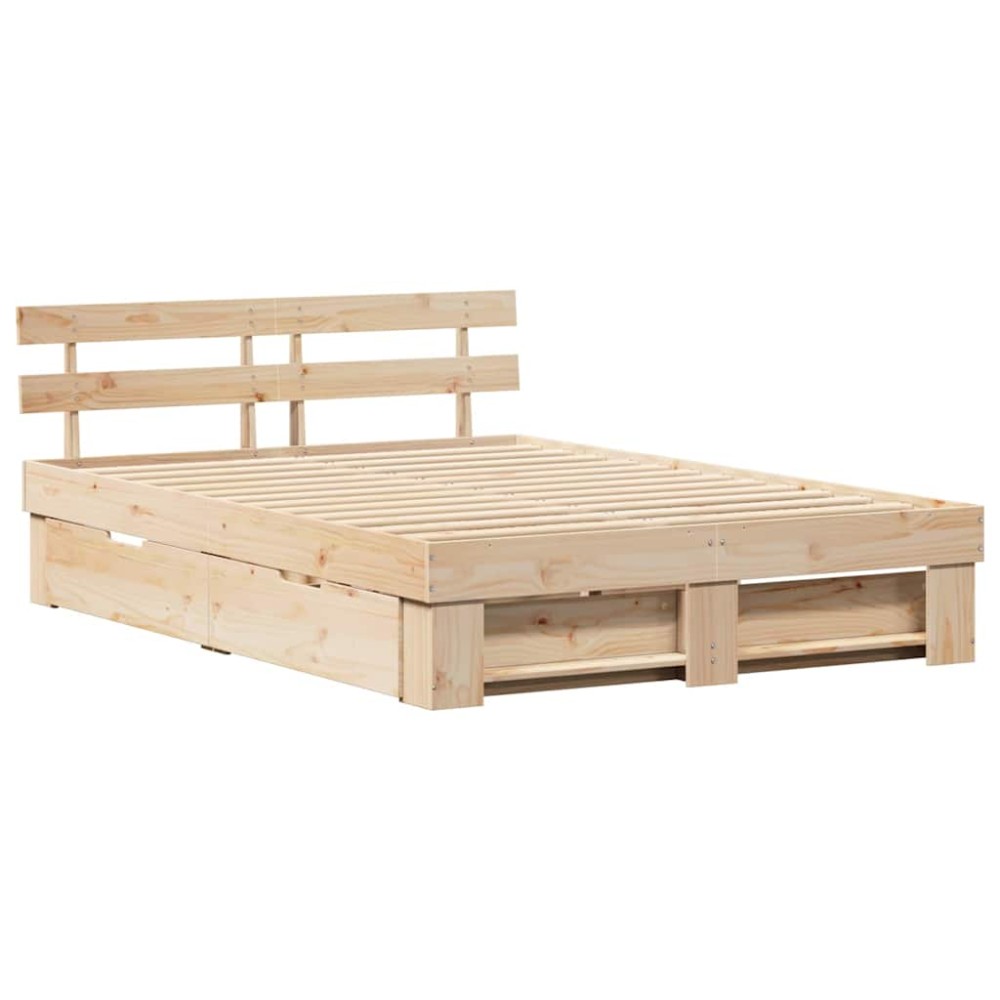 vidaXL Cadru de pat cu headboard Maro 140 x 200 cm Lemn masiv de pin
