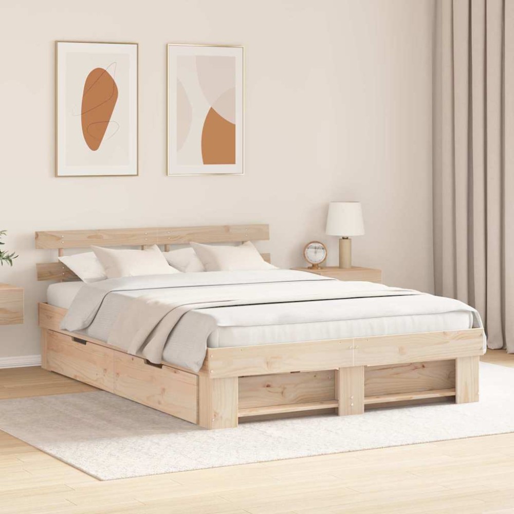 vidaXL Cadru de pat cu headboard Maro 140 x 200 cm Lemn masiv de pin