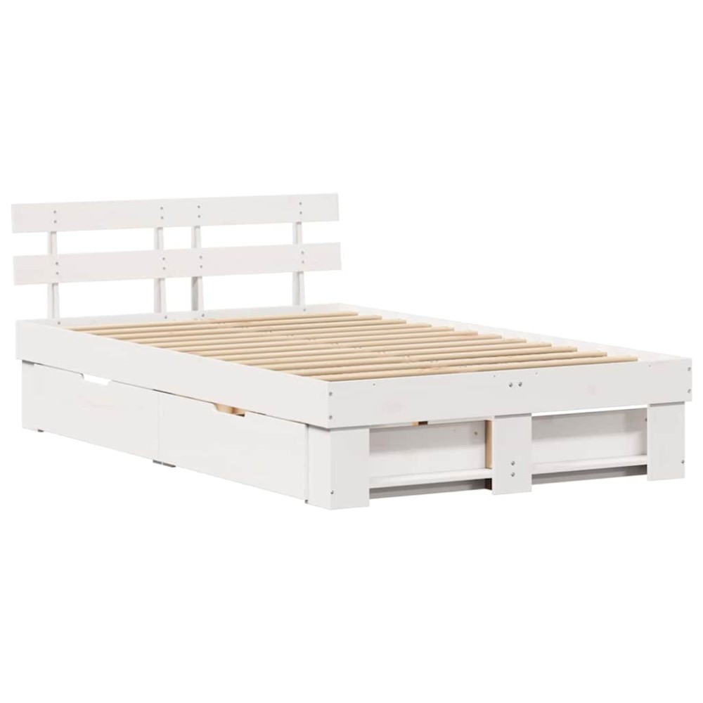 vidaXL Cadru de pat cu headboard Alb 140 x 190 cm Lemn masiv de pin