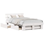vidaXL Cadru de pat cu headboard Alb 140 x 190 cm Lemn masiv de pin vidaXL Cadru de pat cu headboard Alb 140 x 190 cm Lemn masiv de pin