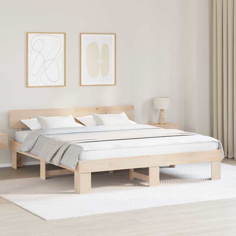 vidaXL Cadru de pat cu headboard Maro 200 x 200 cm Lemn masiv de pin