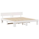 vidaXL Cadru de pat cu headboard Alb 200 x 200 cm Lemn masiv de pin vidaXL Cadru de pat cu headboard Alb 200 x 200 cm Lemn masiv de pin