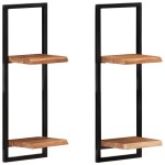 vidaXL Rafturi de perete 2 buc. 25x25x75 cm lemn masiv acacia/oțel vidaXL Rafturi de perete 2 buc. 25x25x75 cm lemn masiv acacia/oțel