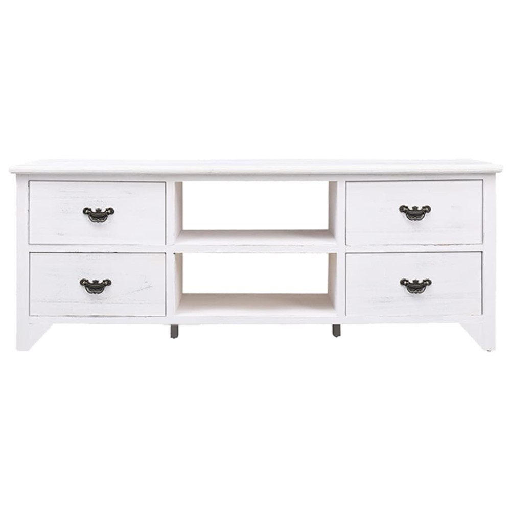 vidaXL Comodă TV,alb antichizat, 108x30x40 cm, lemn masiv de paulownia