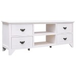 vidaXL Comodă TV,alb antichizat, 108x30x40 cm, lemn masiv de paulownia