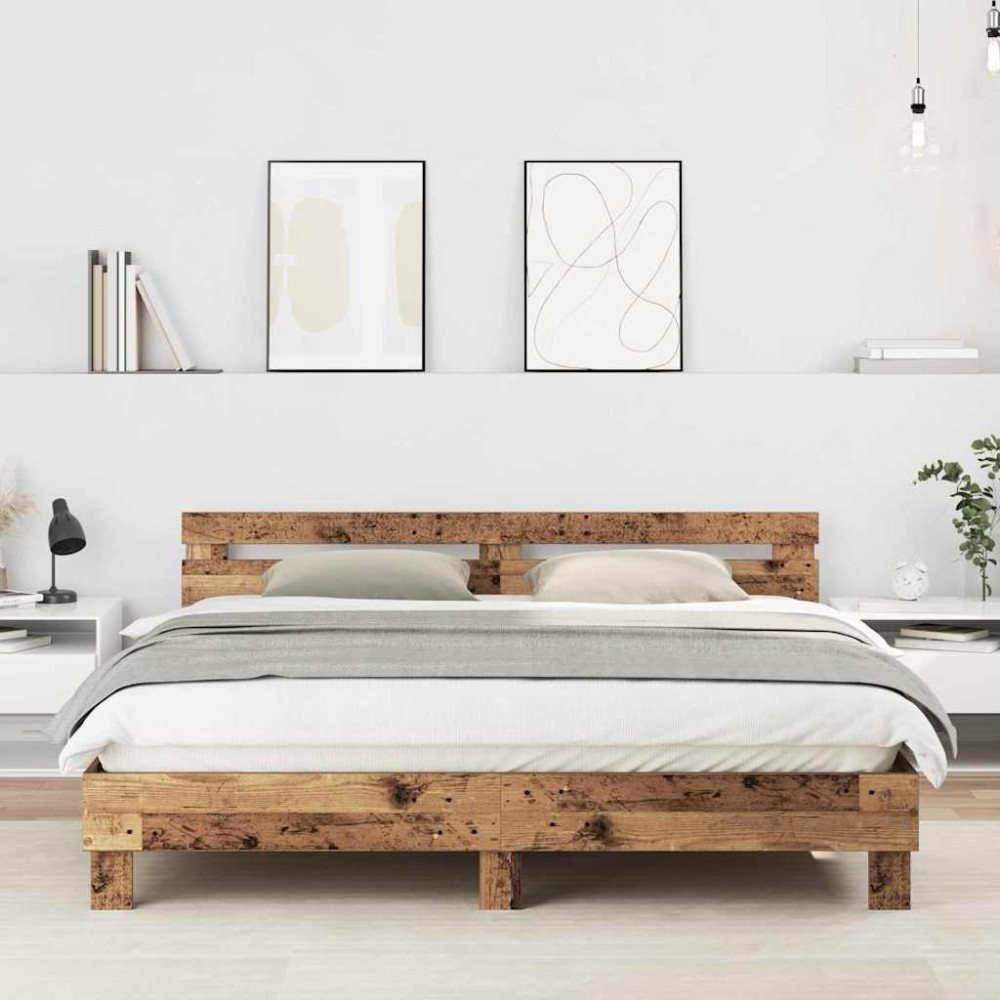 vidaXL Cadru de pat cu headboard Lemn Vechi 180 x 200 cm Lemn compozit