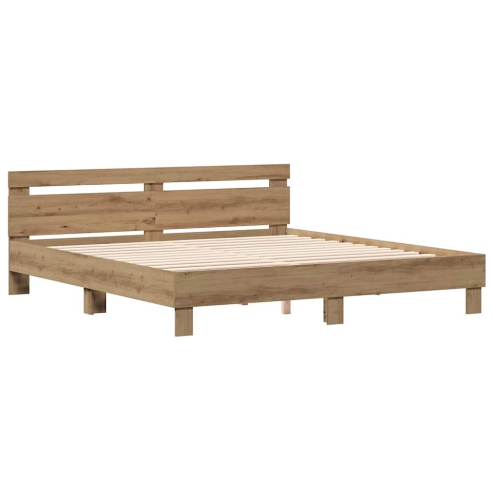 vidaXL Cadru de pat cu headboard Stejar Artizanal 180 x 200 cm