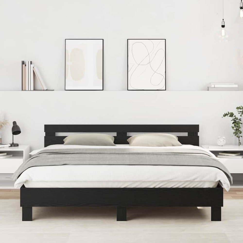 vidaXL Cadru de pat cu headboard Stejar Negru 180 x 200 cm