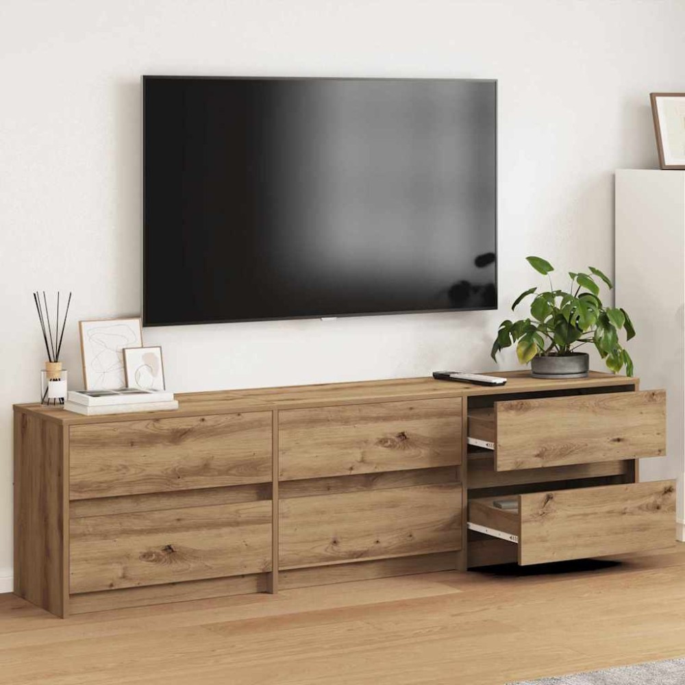 vidaXL Cabinet TV cu lumini cu bandă LED cu sertar cu depozitare Maro 181 x 34 x 50 cm