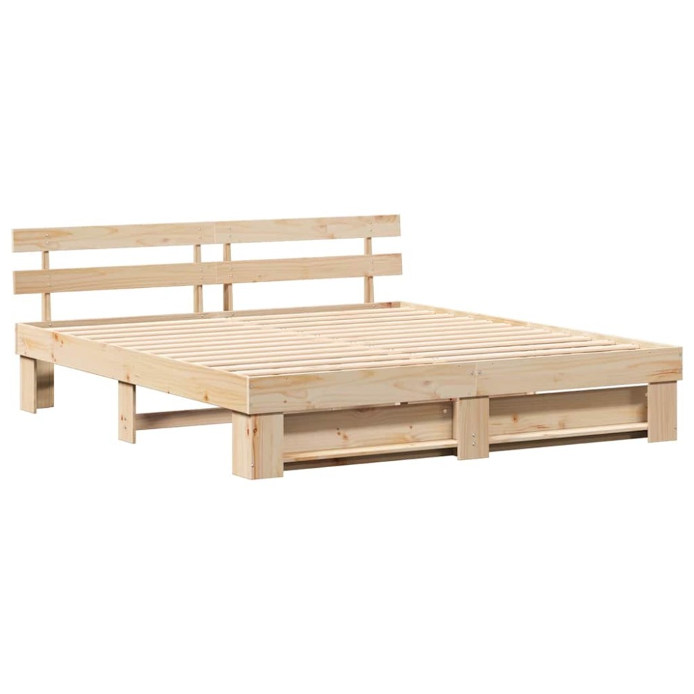 vidaXL Cadru de pat cu headboard Maro Lemn masiv de pin