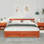 vidaXL Cadru de pat cu headboard Maro 200 x 200 cm Lemn de pin masiv