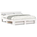 vidaXL Cadru de pat cu headboard Alb 180 x 200 cm Lemn de pin masiv