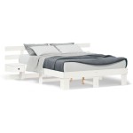 vidaXL Cadru de pat cu headboard Alb 160 x 200 cm Lemn de pin masiv